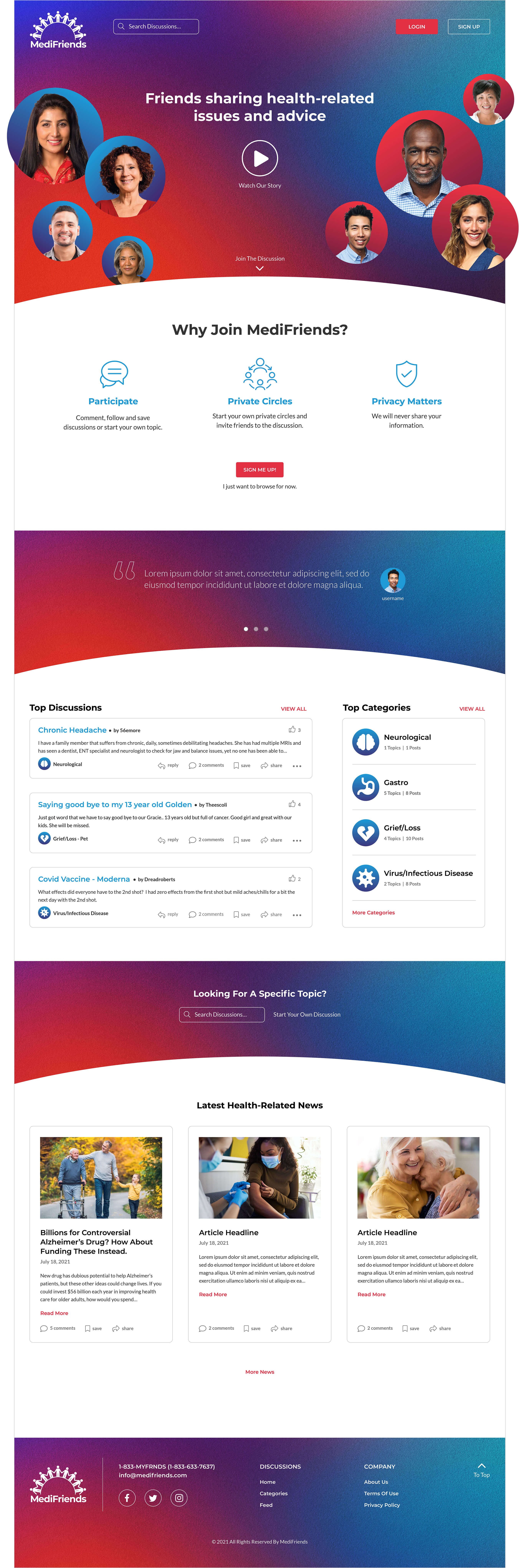MediFriends new home page design