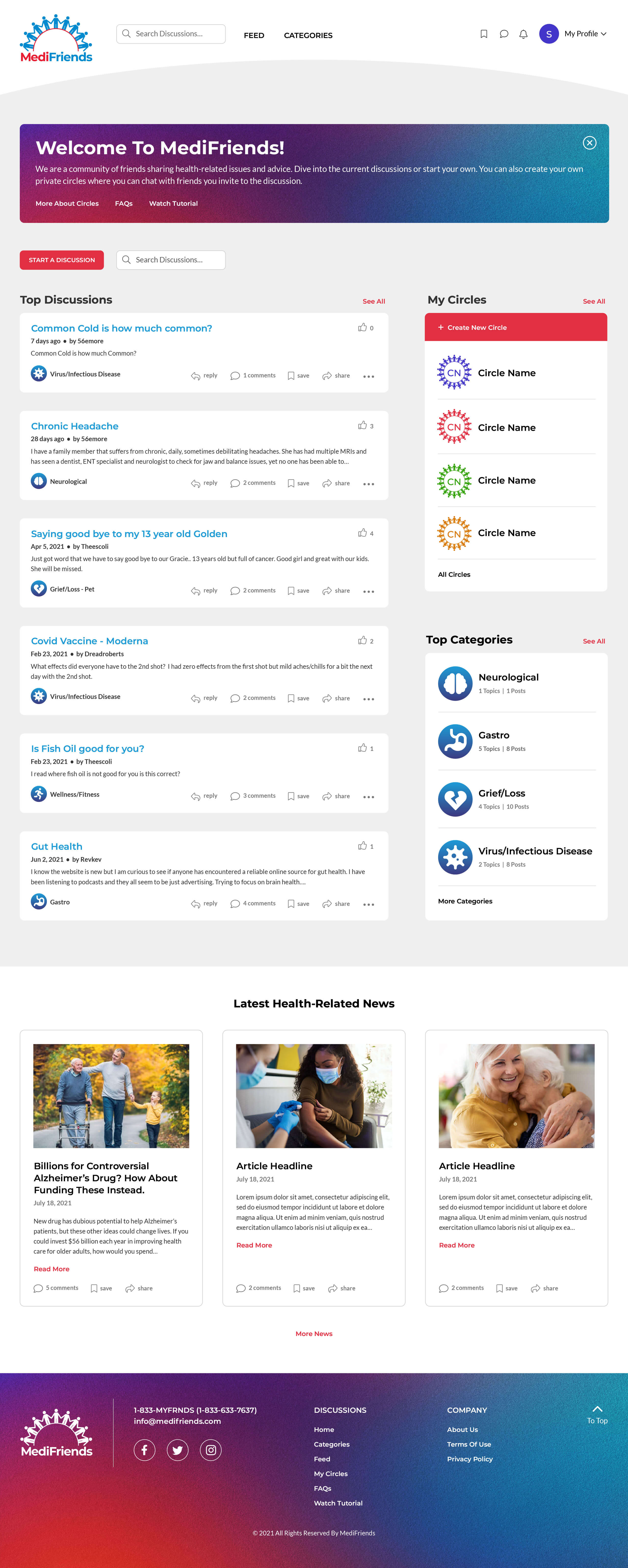 MediFriends new user home page design